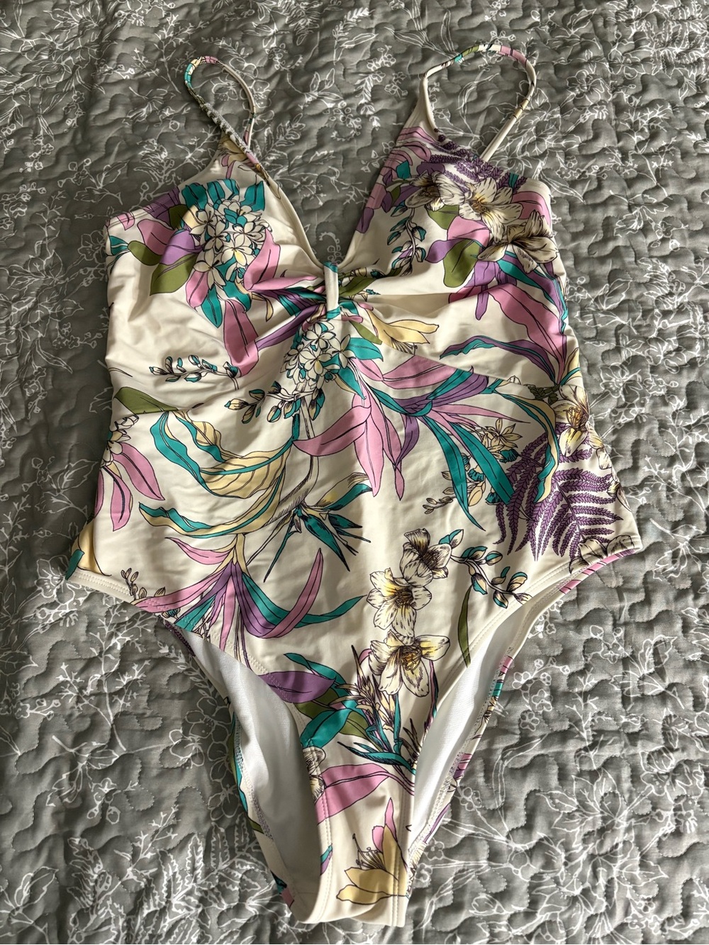 Cupshe Cream Floral One-Piece Swimsuit with Pink, Teal & Purple Accents